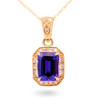 Tanzanite (1.85 ct) & diamond (0.25 ctw) pendant 18k yellow gold