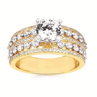Diamond (1.00 ctw) 5 row bridal ring CZ ctr 14k yellow gold