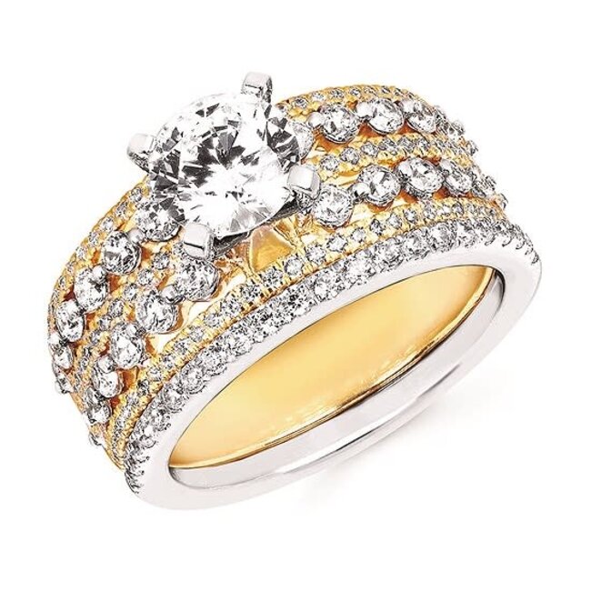 Diamond (1.00 ctw) 5 row bridal ring CZ ctr 14k yellow gold