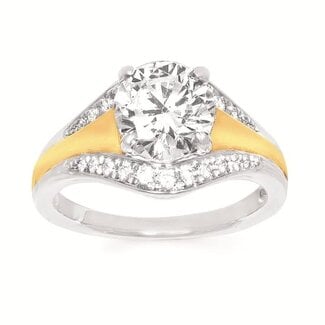 Diamond (0.23 ctw) CZ ctr 2 tone bridal semi-mount 14k white & yellow gold