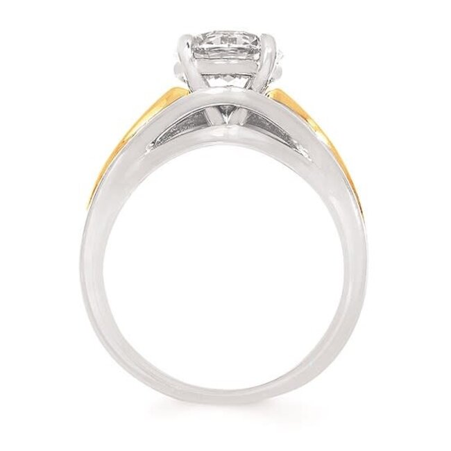 Diamond (0.23 ctw) CZ ctr 2 tone bridal semi-mount 14k white & yellow gold