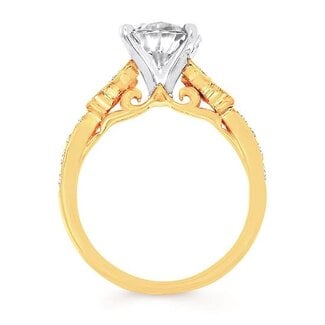 Diamond (0.23 ctw) 2 tone semi-mount CZ ctr 14k white & yellow gold