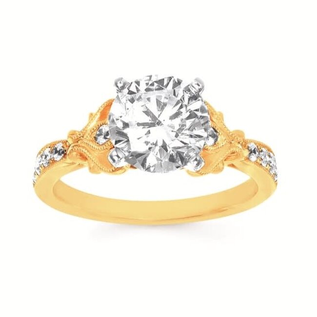 Diamond (0.23 ctw) 2 tone semi-mount CZ ctr 14k white & yellow gold