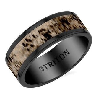 8mm black tungsten carbide & deer antler ring size 10