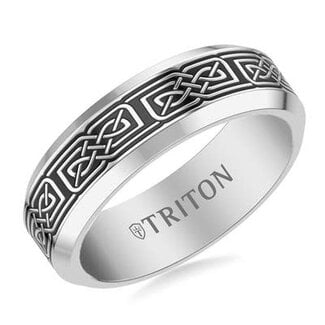 7mm grey tungsten carbide black tungsten geometric ring size 10