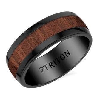 8mm black tungsten carbide & walnut wood ring size 10