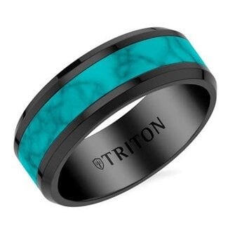 8mm black tungsten carbide & turquoise ring size 10