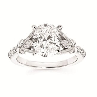 Diamond (0.13 ctw) CZ ctr marquise/milgrain accented bridal setting 14k white gold