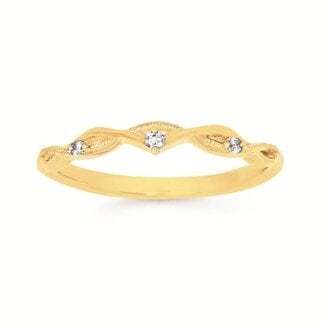 Diamond (0.04 ctw) twisted 3 stone milgrain band 14k yellow gold