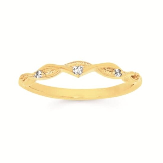 Diamond (0.04 ctw) twisted 3 stone milgrain band 14k yellow gold