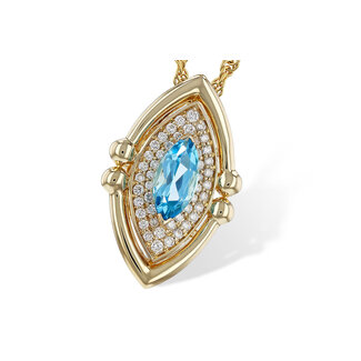 Blue topaz (0.54 ct) & diamond (0.16 ctw) marquise necklace 14k yellow gold