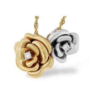 Diamond (0.06 ctw) double rose necklace 14k white & yellow gold