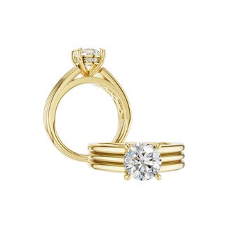 Diamond (0.04 ctw) hidden halo ribbed semi-mount CZ center 14k yello gold