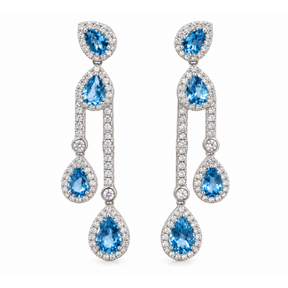 Aqua (2.08ctw) & diamond (1.00ctw) dangle earrings 18k white gold 6.25g