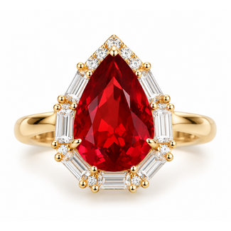 Fire opal (2.11ct) & diamond (0.61ctw) ring 18k yellow gold 4.6g