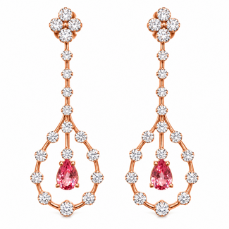 Pink sapphire (0.75ctw) & diamond (0.82ctw) dangle earrings 14k rose gold 6.1g
