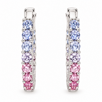 Ombre pink-blue spinel (3.30ctw) inside/out hoop earrings 14k white gold 7.2g