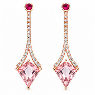 Pink tourmaline (7.9ctw) & diamond (0.81ctw) dangle earrings 14k rose gold 9.8g