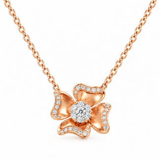 Diamond (0.21 ctw) flower pendant w/chain 18k yellow gold 3.3g