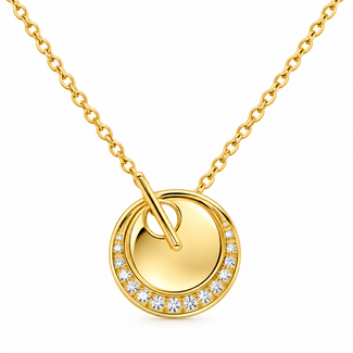 Diamond (0.16ctw) disc w/toggle clasp 18k yellow gold 3.1g