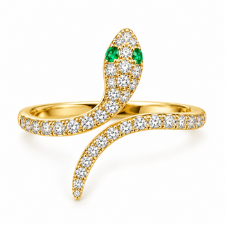 Diamond (0.34ctw) & emerald (0.03ctw) "snake" ring 18k yellow gold 2.0g