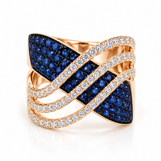 Sapphire (1.10ctw) blue rhodium & diamond (0.60ctw) ring 18k yellow gold 7.3g