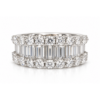 Diamond (5.1ctw) 3-row ring 14k white gold & platinum 13.13g