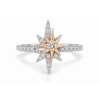 Diamond (0.29ctw) starburst ring 14k white & yellow gold 3.3g