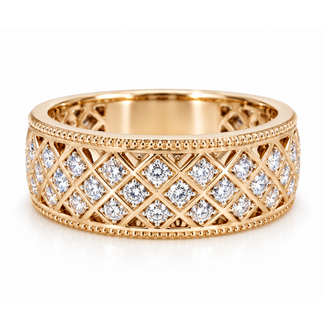 Diamond (0.43ctw) wide band ring 14k yellow gold & platinum 5.0g