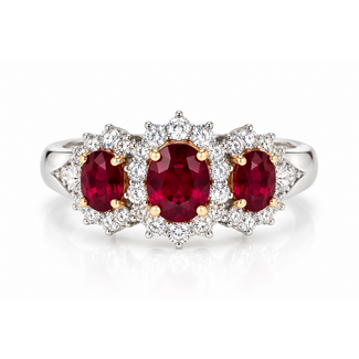 Ruby (1.5ctw) & diamond (0.41ctw) ring 14k white gold & plat.950 6.9g