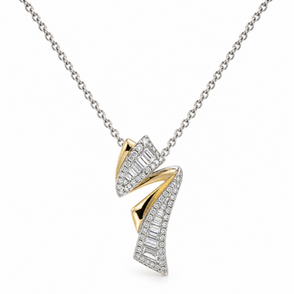 Diamond (0.68ctw) baguette pendant w/18" chain 14k yellow & white gold 3.0g