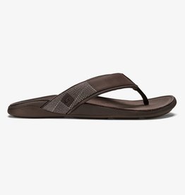 OluKai Tuahine Men's Leather Beach Sandals Dark Wood