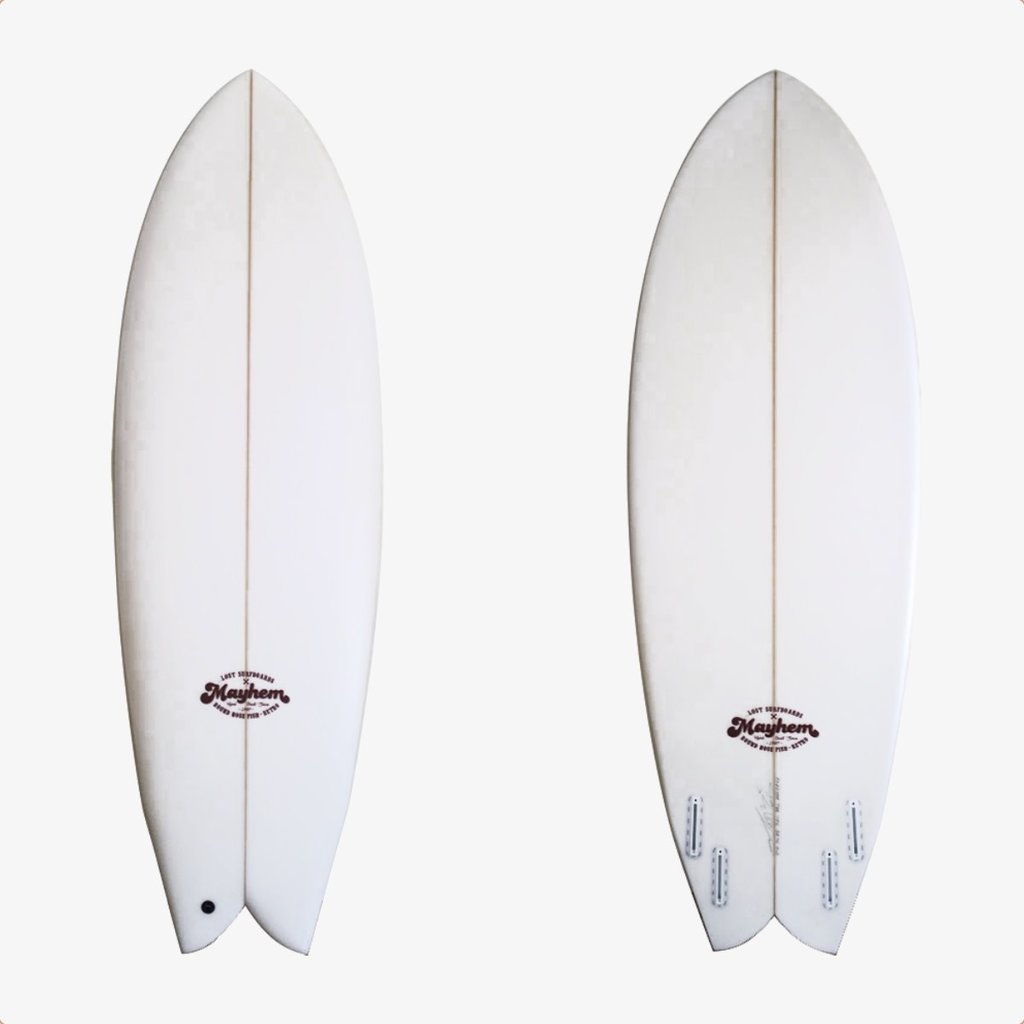 ...Lost Surfboards 5’10” Lost Round Nose Fish Retro Clear