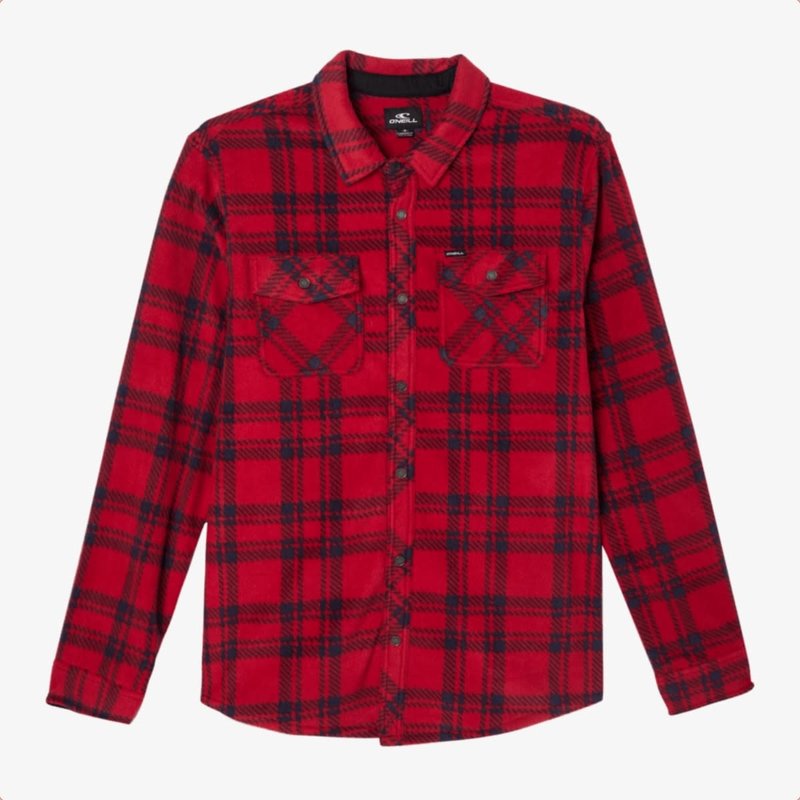 O'Neill O'Neill Glacier Plaid Superfleece Flannel Shirt Red FINAL SALE