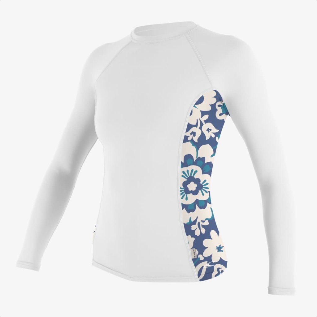 O'Neill Women's Side Print L/S Rash Guard White/Crisflor - Surfari