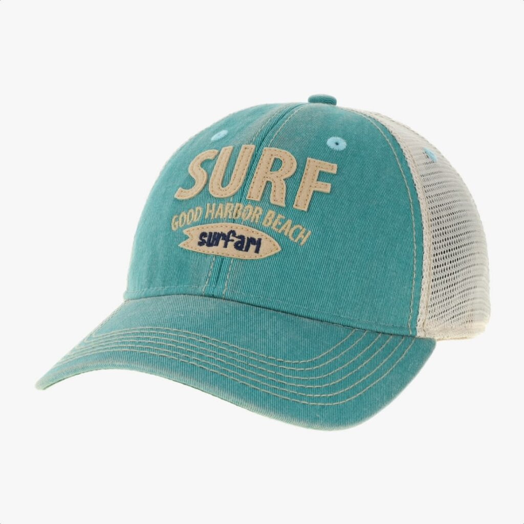 Surfari Surfari Surf Good Harbor Beach Trucker Hat Aqua