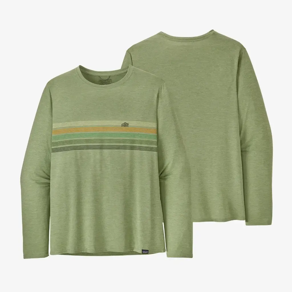Patagonia Men's Long-Sleeved Capilene Cool Daily Graphic Shirt Line Logo  Ridge Stripe: Salvia Green X-Dye - Surfari