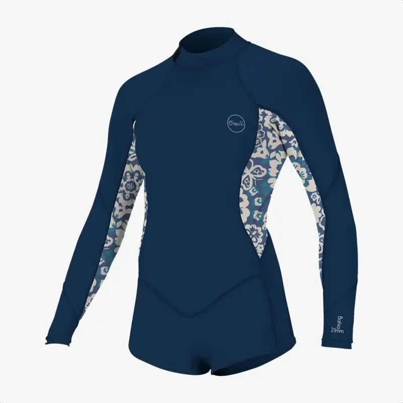 O'Neill O'Neill Girl's Bahia 2/1mm Back Zip L/S Surfsuit French Navy/Cris Floral