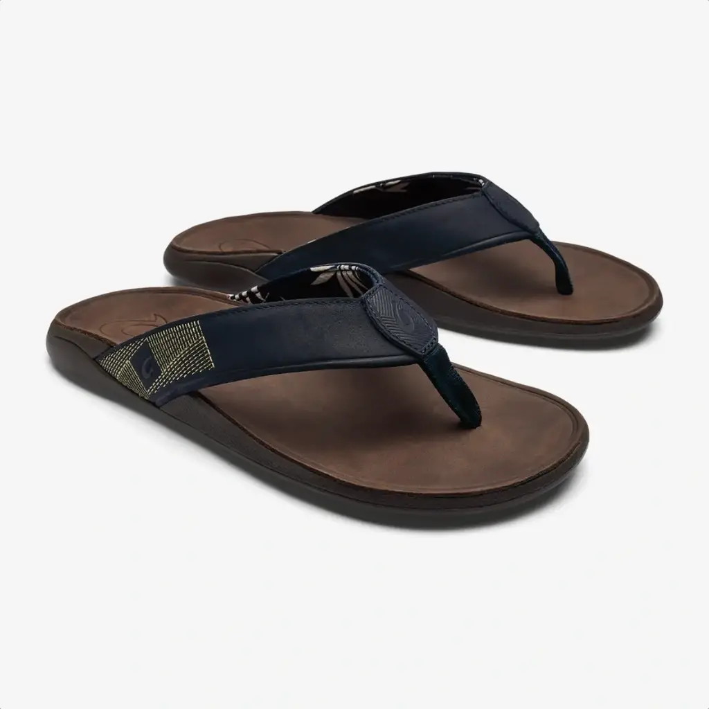 OluKai OluKai Tuahine Men's Waterproof Leather Sandal Trench Blue/Dark Wood