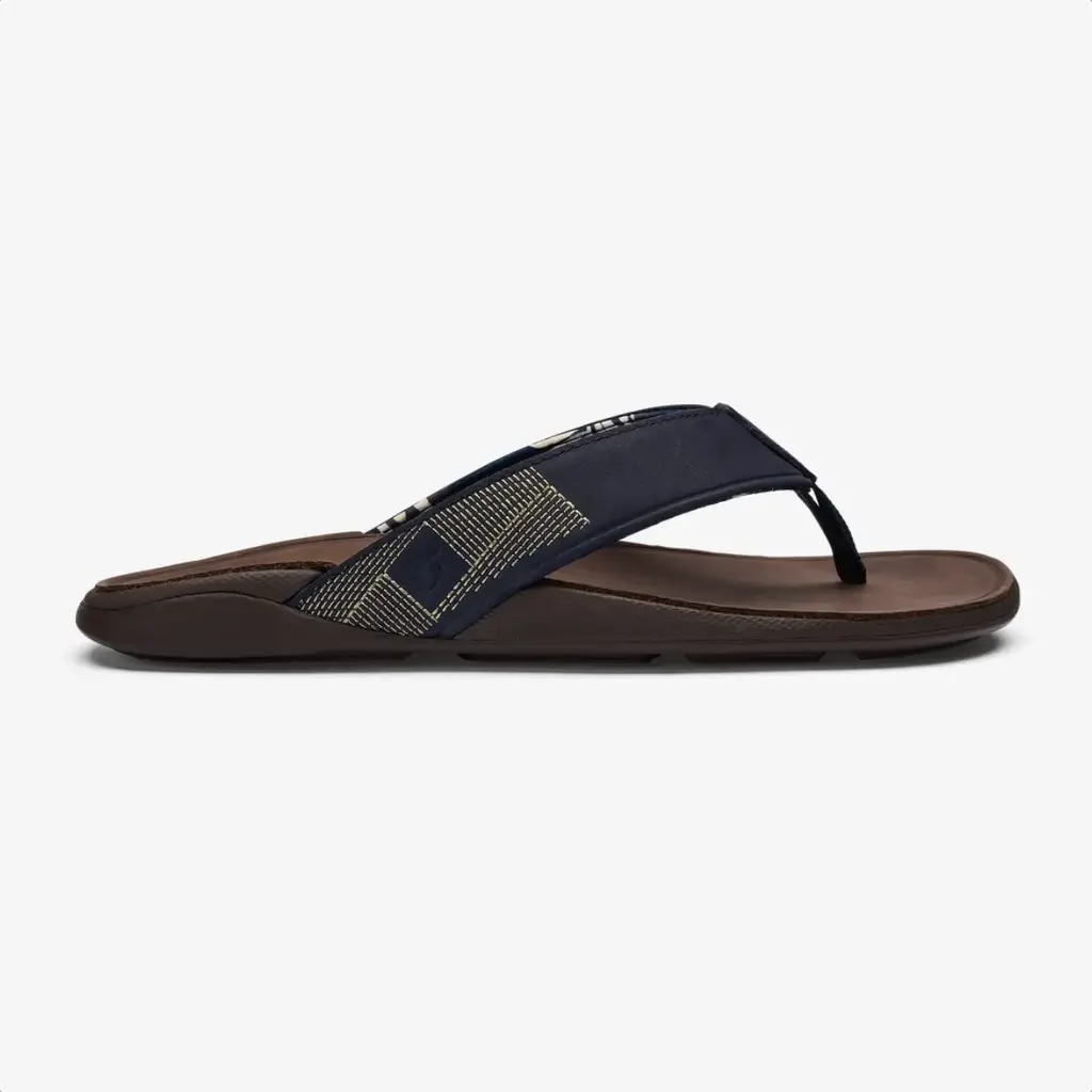 OluKai OluKai Tuahine Men's Waterproof Leather Sandal Trench Blue/Dark Wood