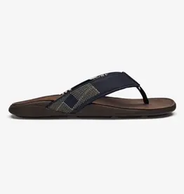 OluKai Tuahine Men's Leather Beach Sandal Trench Blue/Dark Wood
