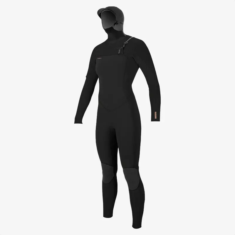 O'Neill Women's Hyperfreak 5/4+mm Chest Zip w/Hood Full Wetsuit Black