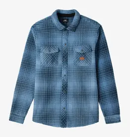 O'Neill Boy's Glacier Plaid High Pile Superfleece Shirt Blue Shadow FINAL SALE
