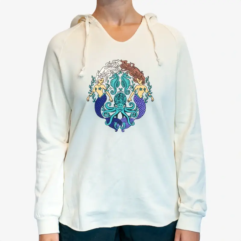 Surfari Women's Mermaid Twin Wave Wash Hoody Bone FINAL SALE