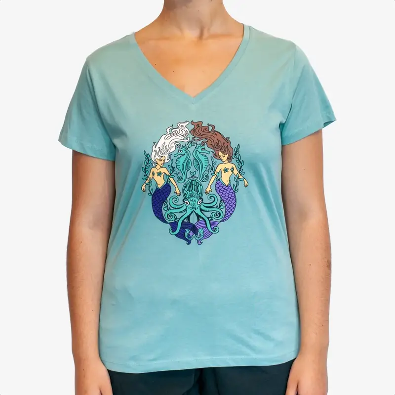 Surfari Women's Mermaid Twin V-Neck Tee Seafoam FINAL SALE