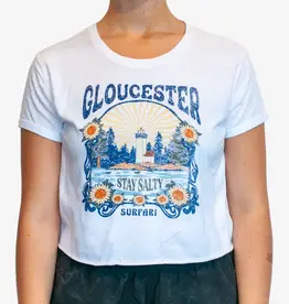 Surfari Surfari Women's Stay Salty Lighthouse Crop Tee White FINAL SALE