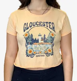 Surfari Surfari Women's Stay Salty Lighthouse Crop Tee Apricot FINAL SALE