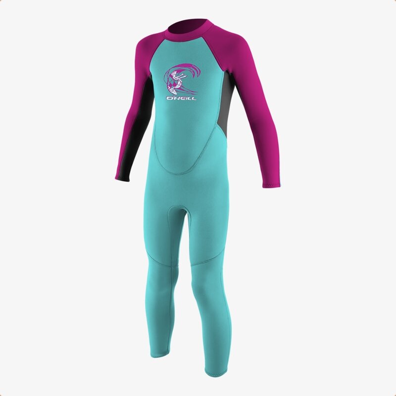 O'Neill Toddler Reactor II 2mm Back Zip Full Wetsuit Light Aqua/Graphite/Berry