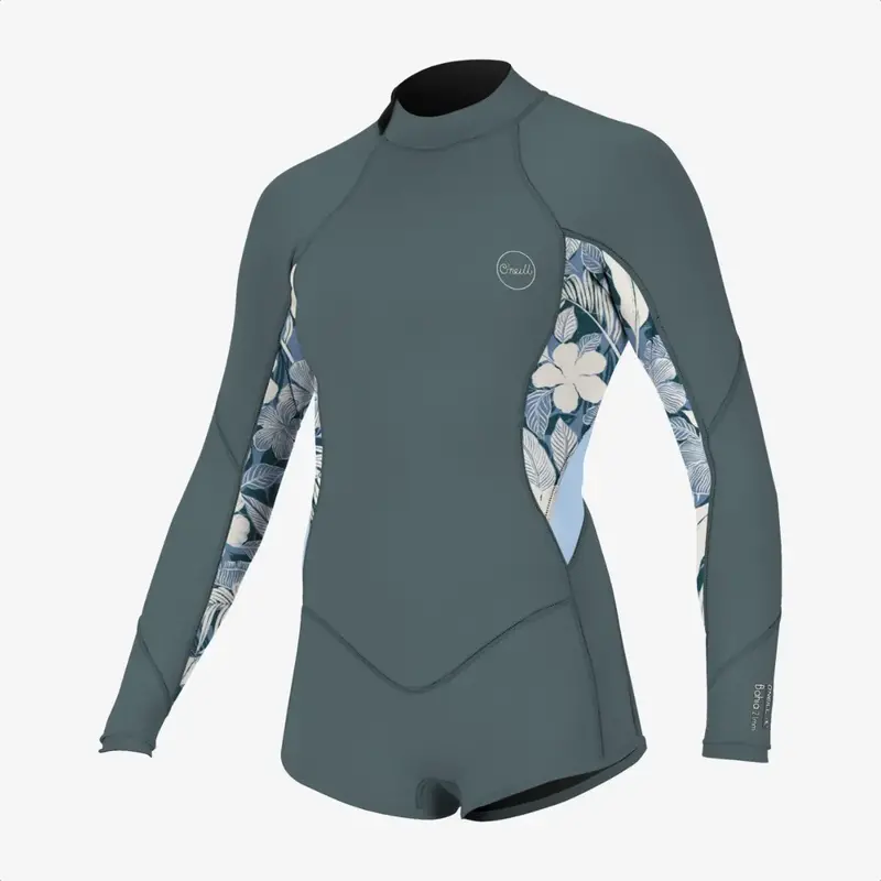 O'Neill Girl's Bahia 2mm Back Zip L/S Surfsuit Shade/Palm Tropical/Denim