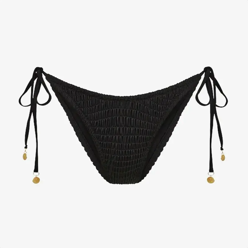 Kulani Kinis Kulani Kinis Shirred Dipped Cheeky Tie Bikini Bottom Twilight Black